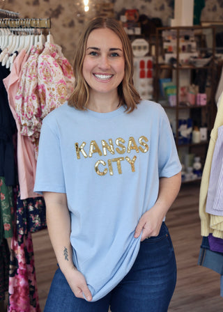 KC Sequin Tee - Powder Blue