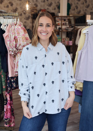 Adrianna Button Up Shirt - Blue Rama Emb