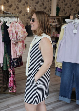 Set Sail Stripe Dress - Cream/Navy