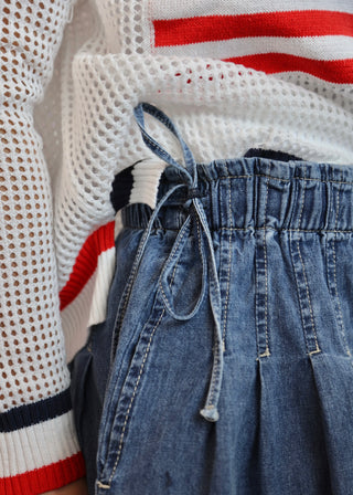 Pleated Denim Shorts