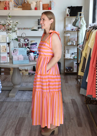 Set Stripe Midi Dress - Orange/Pink