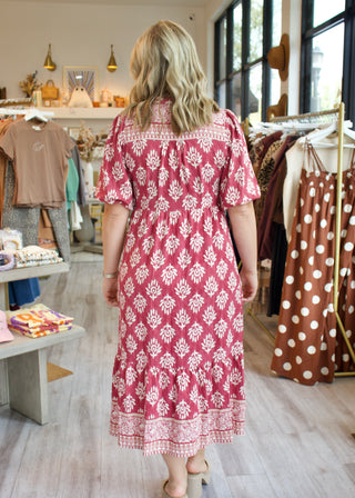 Abstract Border Midi Dress - Pink