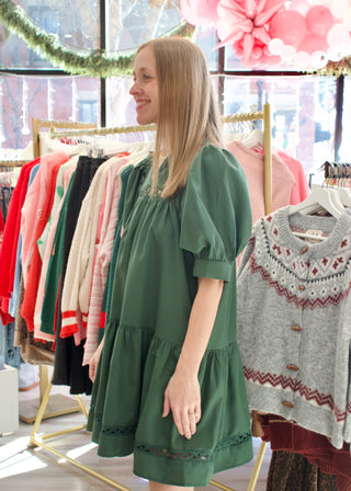 Scallop Yoke Mini Dress - Pine