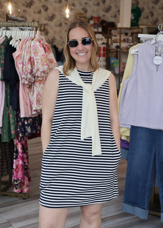 Set Sail Stripe Dress - Cream/Navy