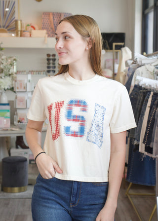 USA Patchwork Cropped Tee