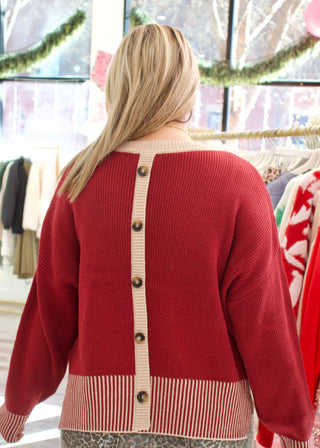 Contrast Stripe Hem Sweater - Oxblood