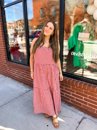 Red Hot Gingham Maxi Dress
