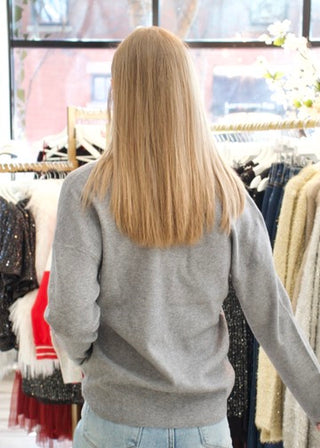 Solid V Seam Knit Sweater - Grey