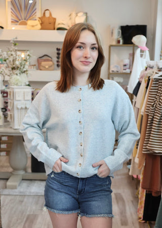 Striped Button Sweater - Mint