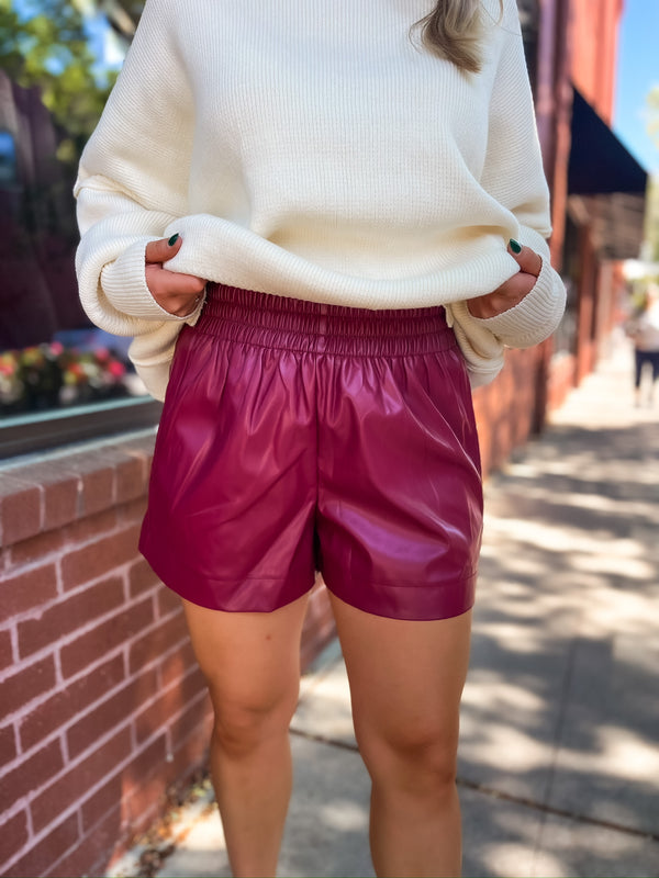 Faux Leather HR Shorts - Garnet