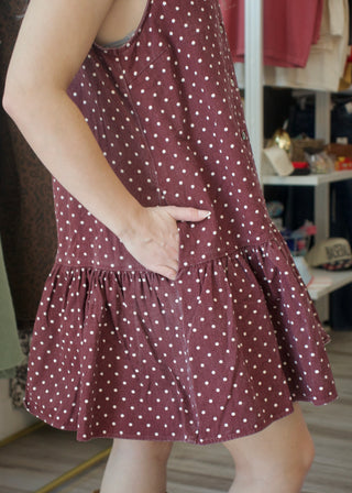 Polka Dot Tie Mini Dress - Burgundy