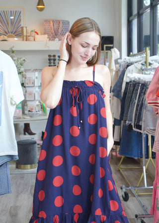 Polka Dot Midi Dress - Navy