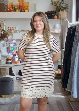 Stripe Applique Dress - Brown