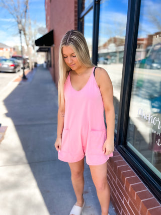 Washed Cotton Romper - Punch