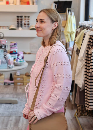 Bow Tie Strap Sweater Cardigan - Pink