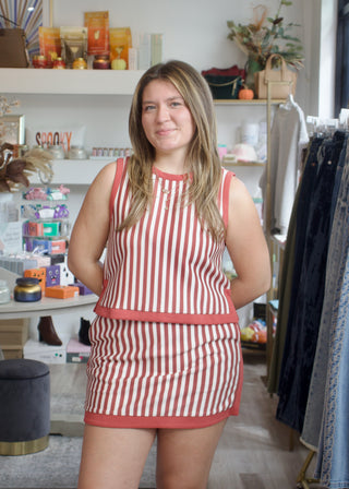 Stripe Contrast Set Skirt - Terra