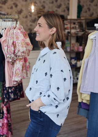 Adrianna Button Up Shirt - Blue Rama Emb