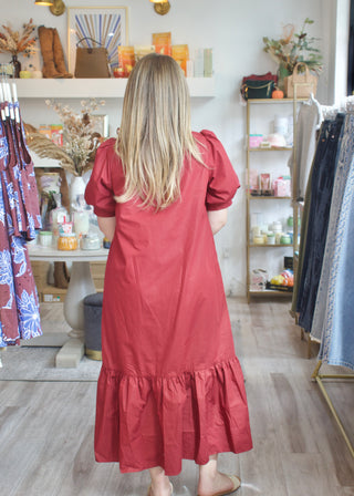 Puff Midi Dress - Burgundy