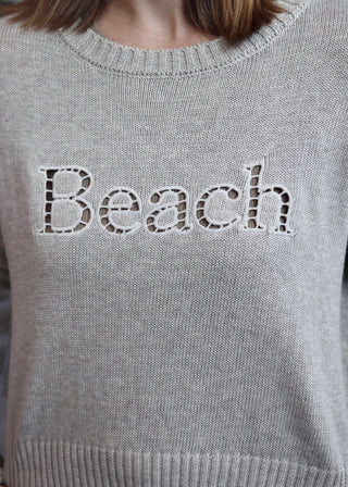 Beach Embroidered Sweater - Natural Heather