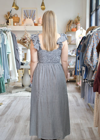 Plaid Smock Bow Midi Dress - Black