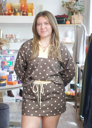 Polka Dot Contr Set Top - Mocha
