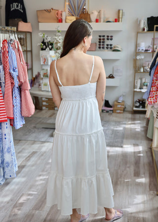 Bow Poplin Midi Dress - White