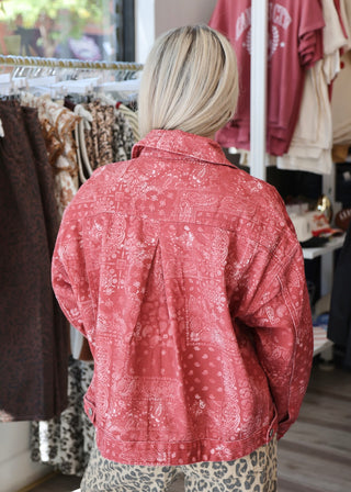 Washed Bandana Print Jacket - Red