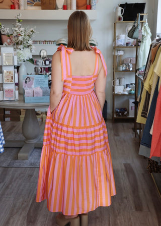 Set Stripe Midi Dress - Orange/Pink