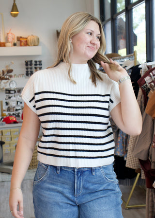 Stripe Mock Knit Sweater - Ivory