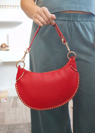 Jenna Studded Shoulder Bag - Cherry Red