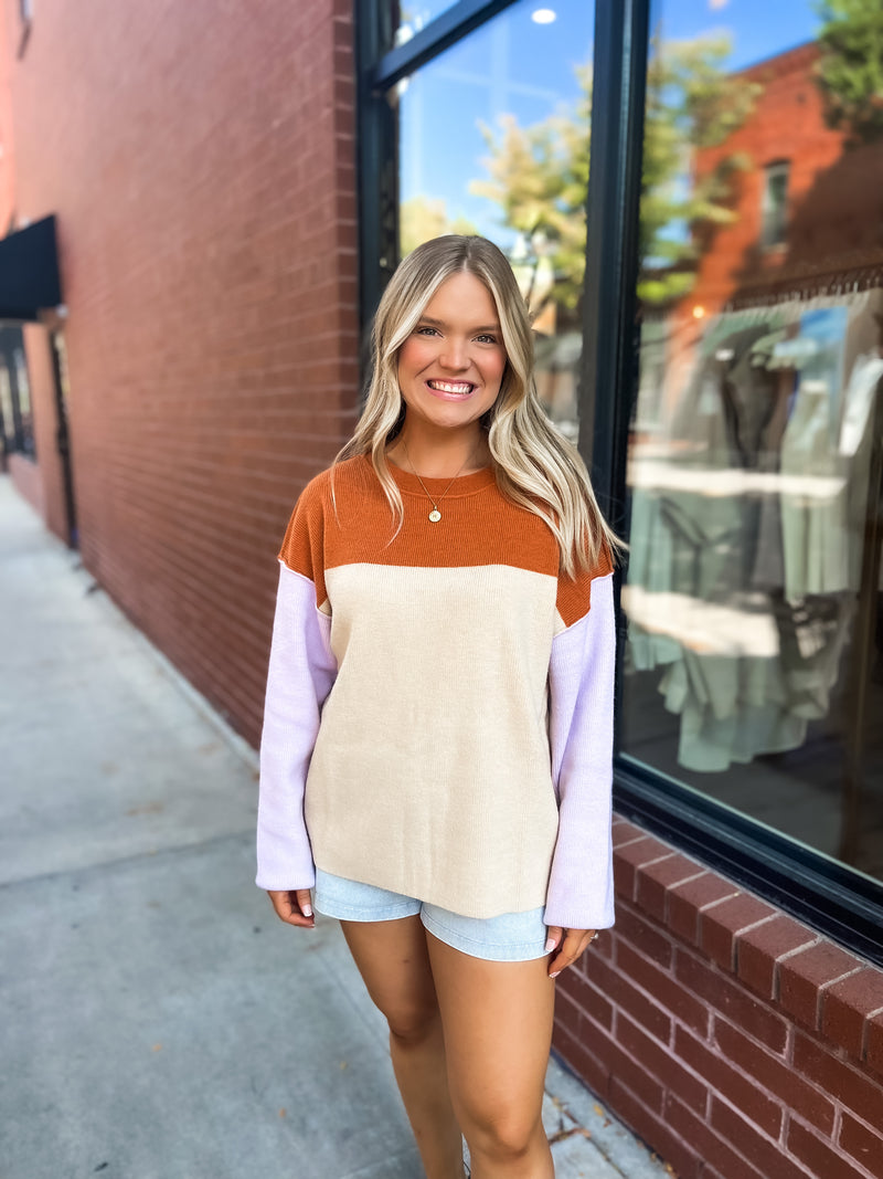 Colorblock Reverse Sweater - Lavender
