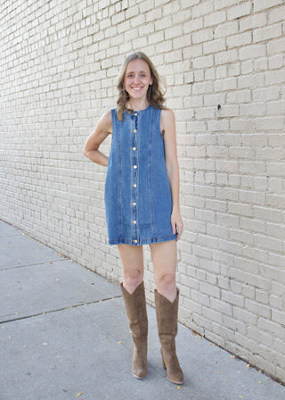 Sleeveless Button Denim Mini Dress