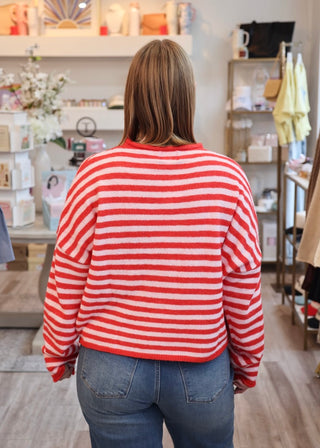 Striped Piper Cardigan - Pink-Red