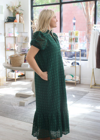 Eyelet Midi Dress - Hunter Green