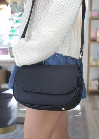Daia Whipstitch Flapover Crossbody - Black