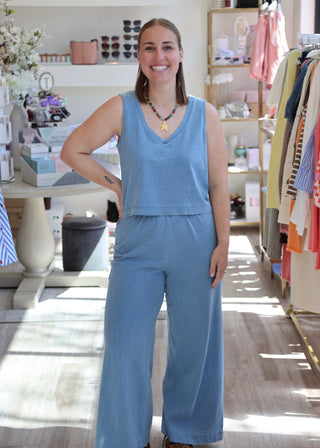 Sloane V-Neck Denim Tank - Santorini Indigo
