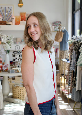 Crew Button Vest - White/Red