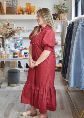 Puff Midi Dress - Burgundy