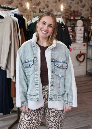 Mixed Media Denim Trim Jacket