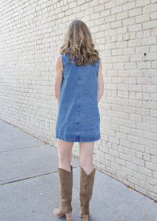 Sleeveless Button Denim Mini Dress