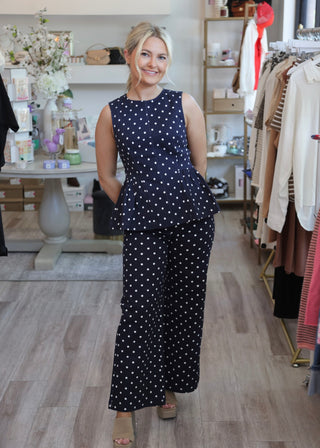 Polka Dot Set Pants - Navy
