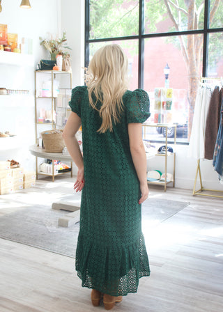 Eyelet Midi Dress - Hunter Green