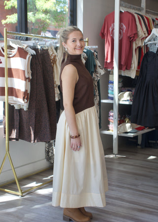Mock Mix Midi Dress - Brown