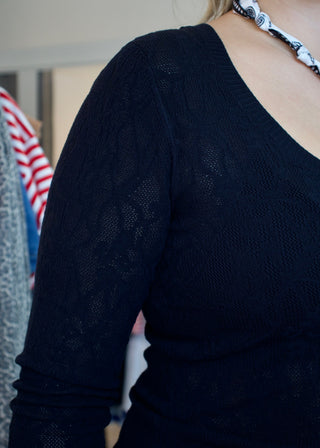 Tibi Scoop Mesh Sweater - Black