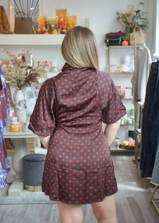 Polka Dot Shirt Dress - Brown