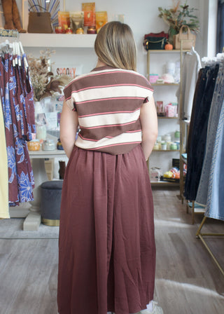 Stripe Midi Dress Set - Brown