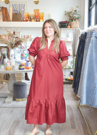 Puff Midi Dress - Burgundy
