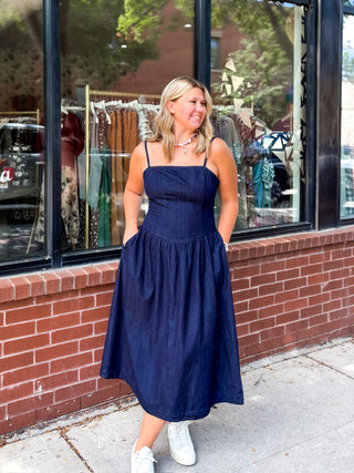 Pointy Waist Midi Dress - Denim