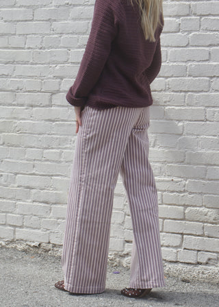 Bristol Wide Leg Pant - Berry Blush Stripe