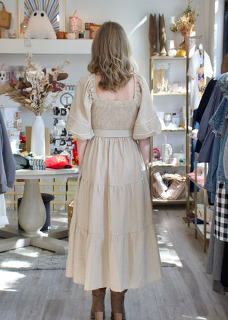 Textured Linen Midi Dress